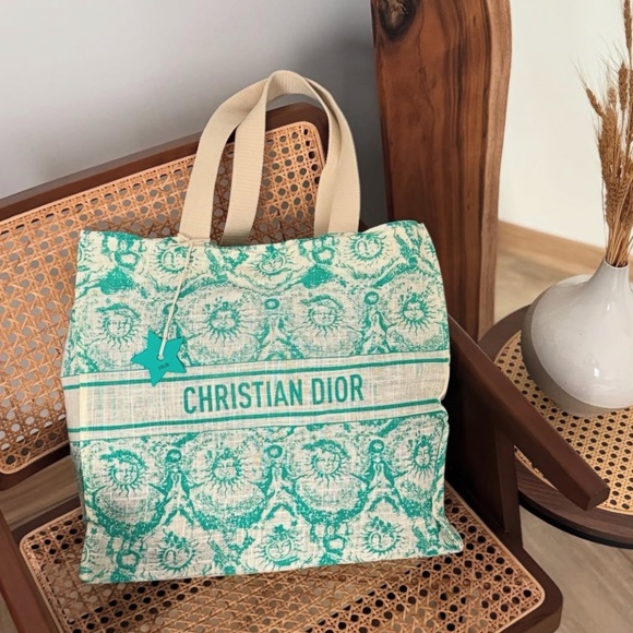 Christian Dior Canvas Tote Turquoise White Celestial Sun Print Dioriviera Beach - Picture 1 of 13